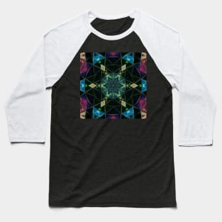 Mosaic Kaleidoscope Flower Green Black and Blue Baseball T-Shirt